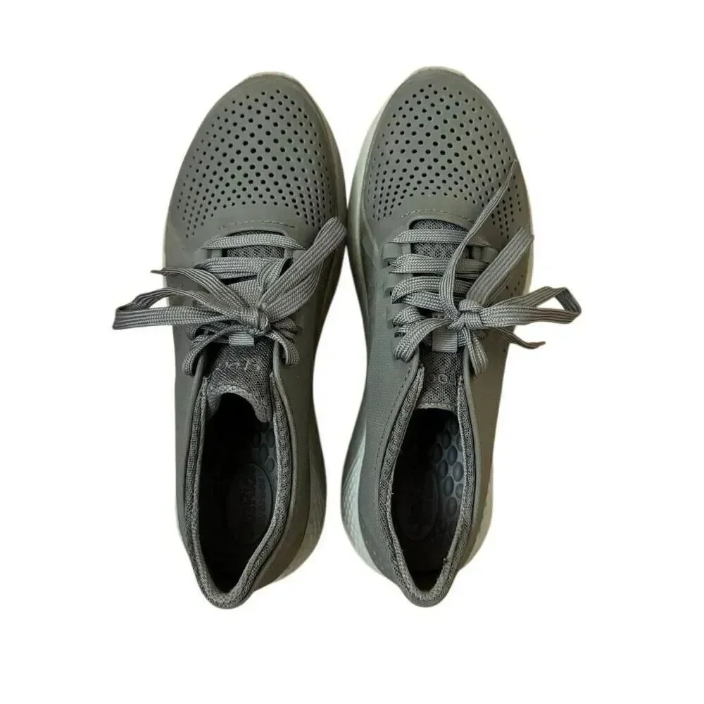 Crocs Sneakers LiteRide Pacer Lace Up Shoes Gray Vented Holes Men’s Size 8